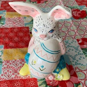 Vintage  Style Easter Bunny With Hand-painted Egg 7” Tall X 5” Wide. Signed
